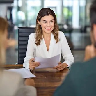 Case manager talking with clients