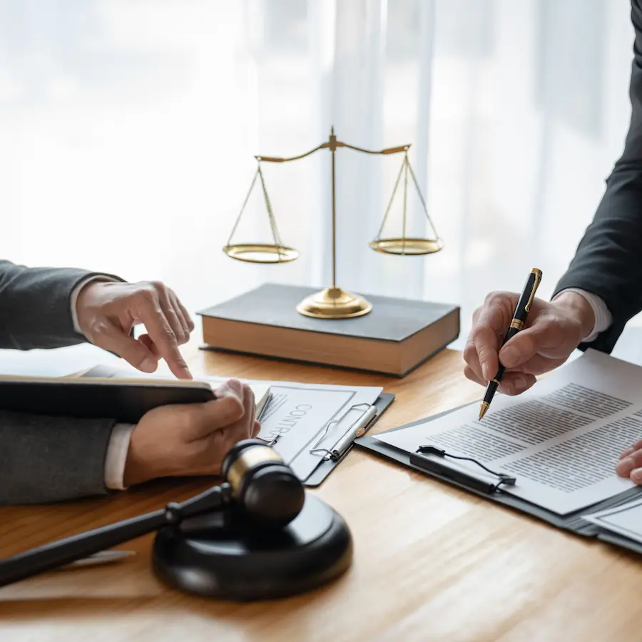 Two lawyers going over contracts